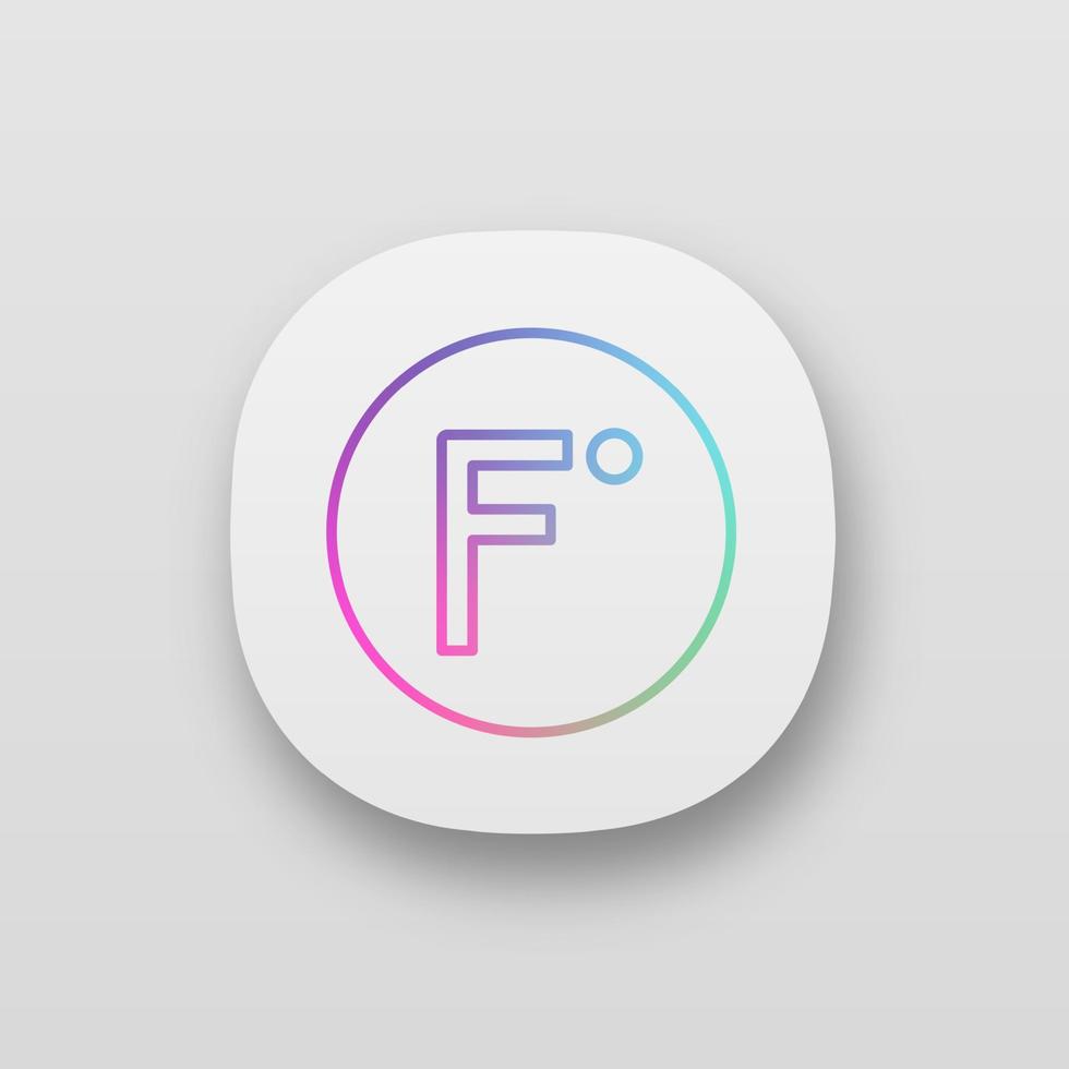 Fahrenheit degrees temperature app icon. Fahrenheit scale. UI UX user interface. Web or mobile application. Vector isolated illustration