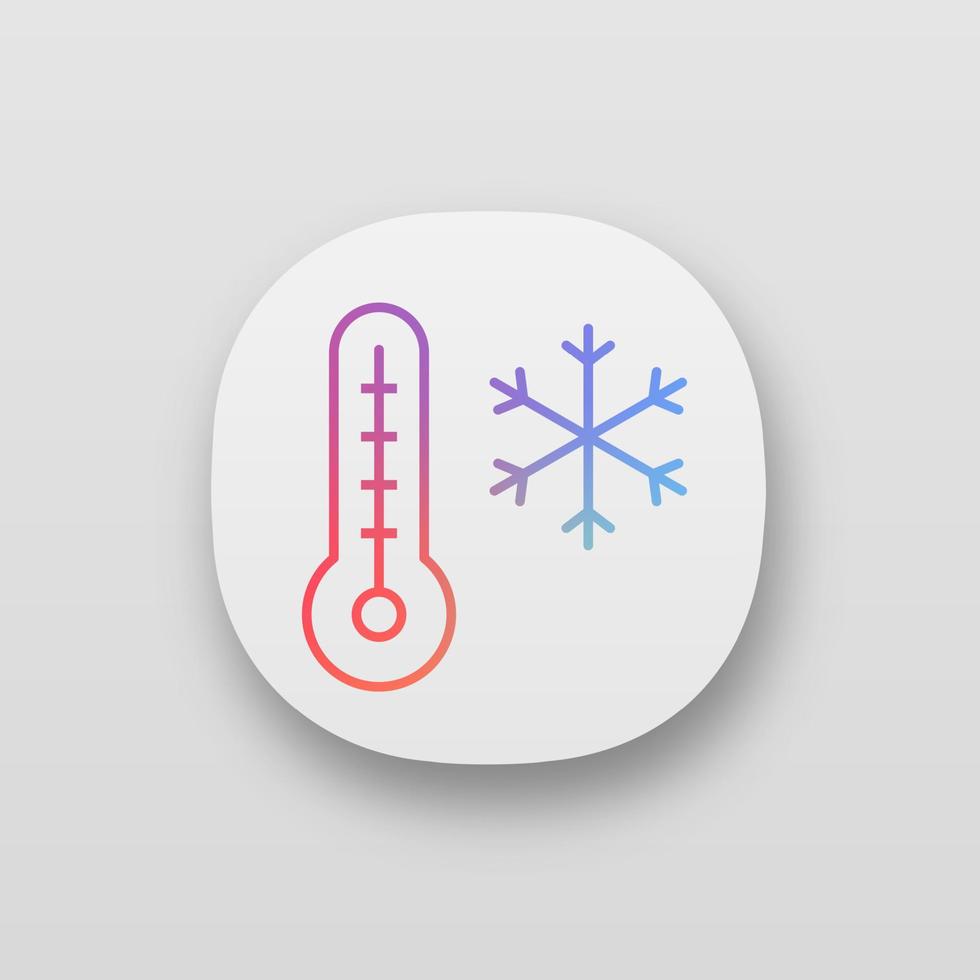 icono de la aplicación de temperatura de invierno. interfaz de usuario ui ux. clima helado y frío. termómetro con copo de nieve. aplicación web o móvil. ilustración vectorial aislada vector