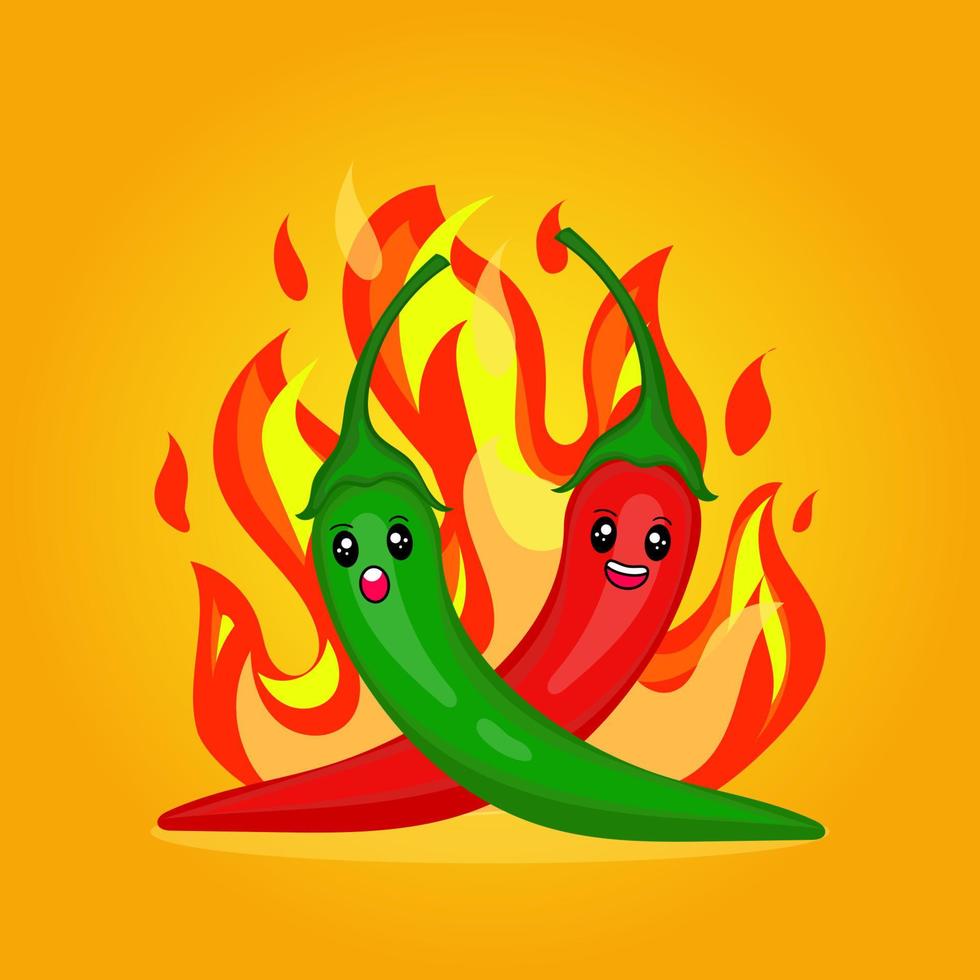 chili mascot kawaii with flame background vector