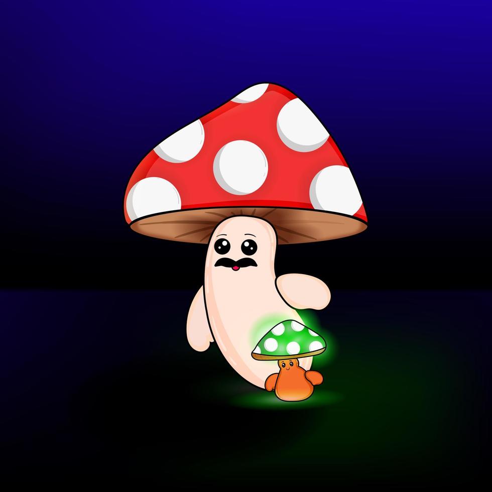 cute mushrooms character glow in the dark vector