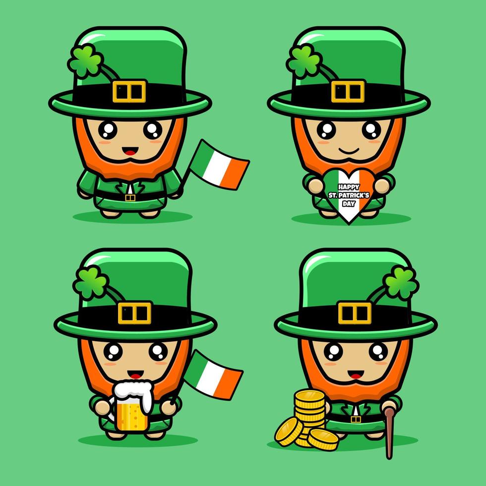 lindo vector de personaje de mascota del día de san patricio sostener cerveza y bandera