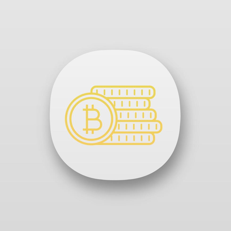 Bitcoin coins stack app icon. Cryptocurrency deposit. Digital money. UI UX user interface. Web or mobile application. Vector isolated illustration
