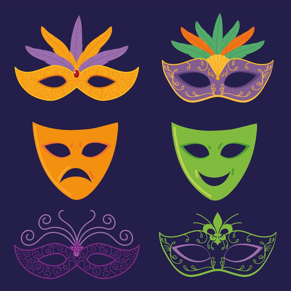 establecer iconos mardi gras vector