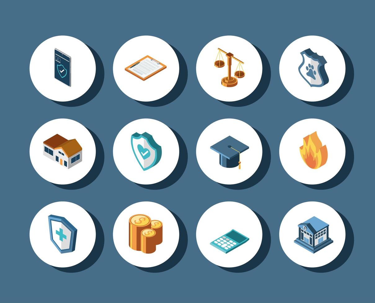 insurance round isometric vector
