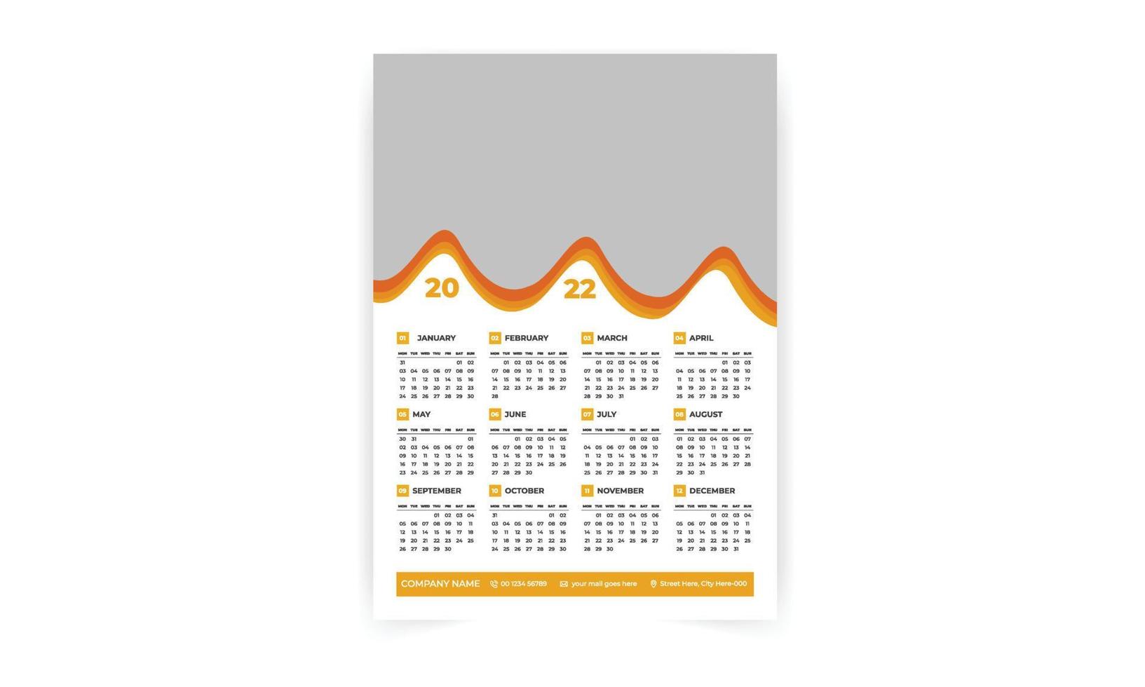 Corporate minimal calendar template, Wall Calendar 2022 Design with vector