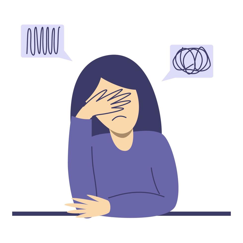 Woman in depression, portrait. Vector concept illustration in flat style.