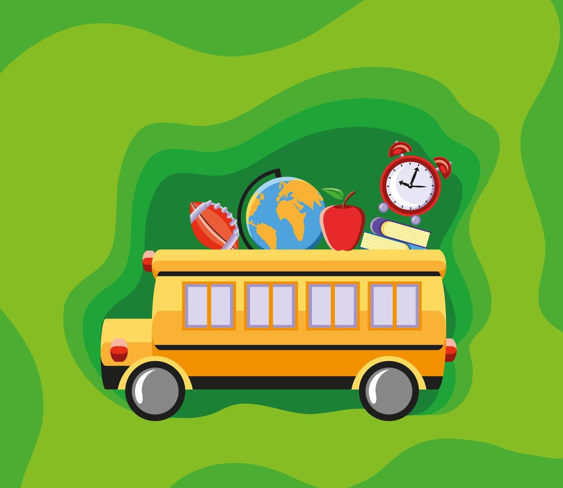 school bus and supplies vector