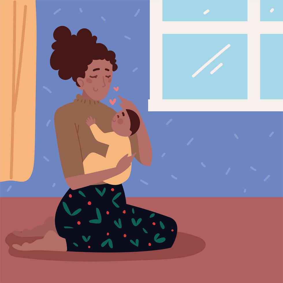 mother and baby in home vector
