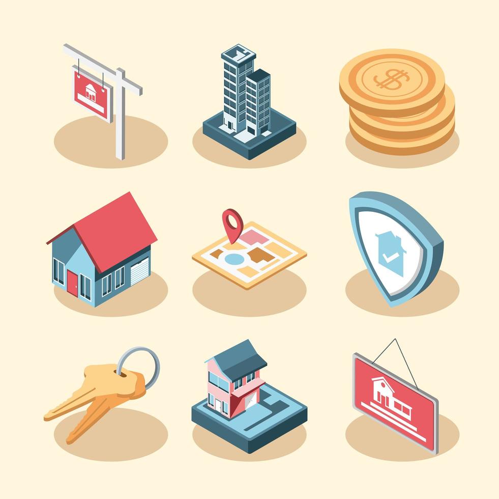 conjunto de iconos de bienes raíces vector