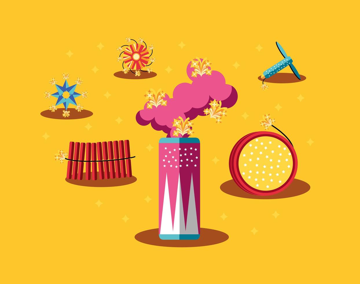 different types of fireworks vector