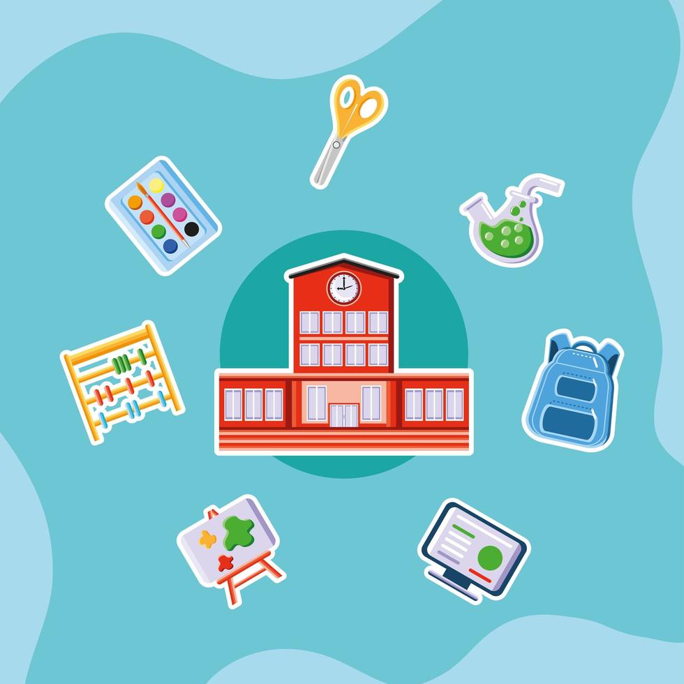 school building and supplies vector