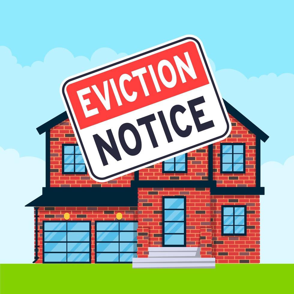 House eviction notice legal document icon sign sticker on the house building vector illustration.