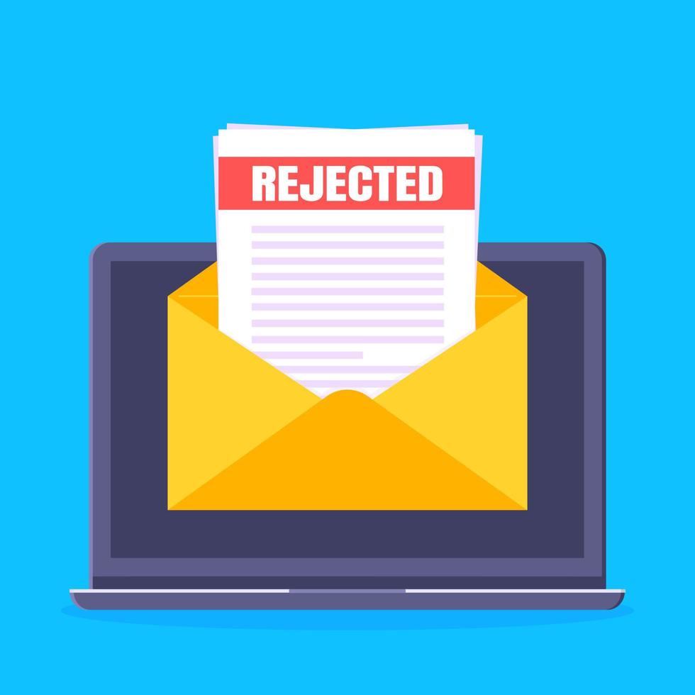 College or university reject letter with laptop screen, open envelope document email. vector