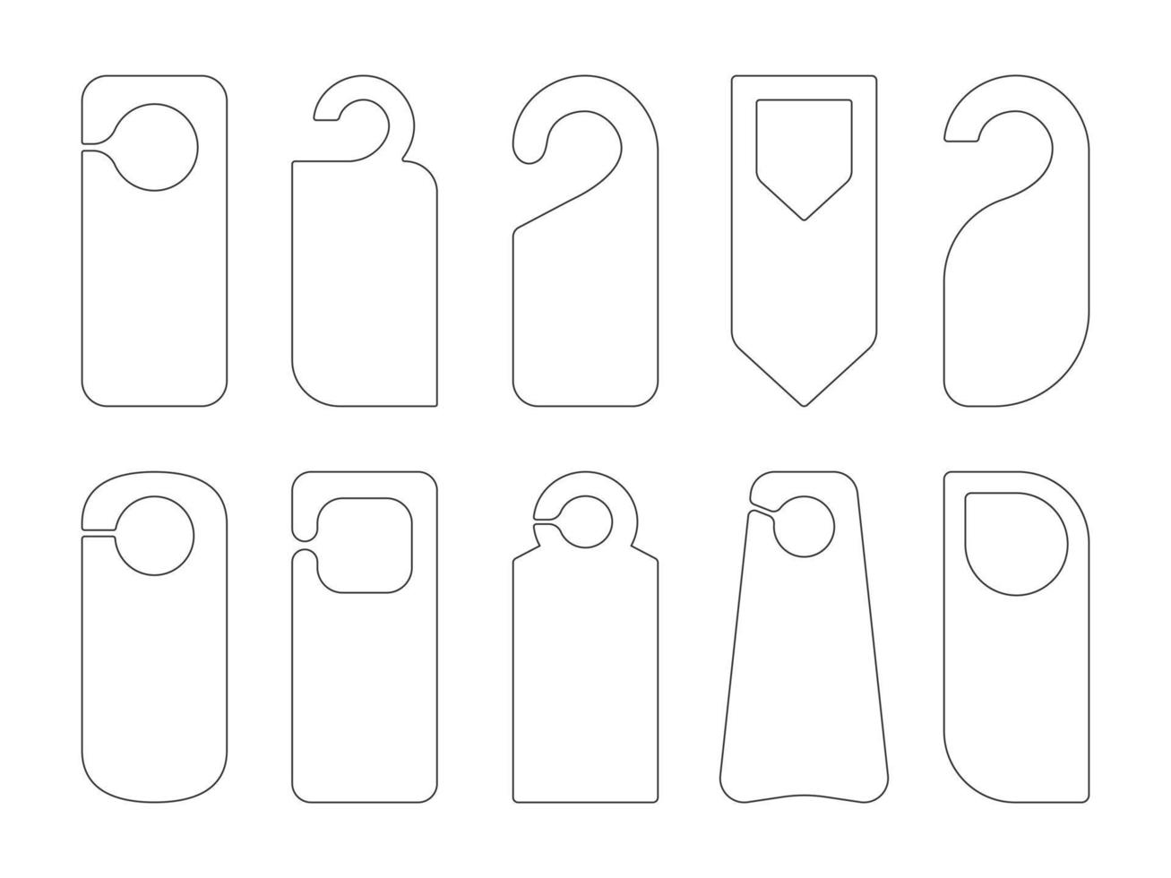 Hotel door hanger tags outline template icon signs set flat style design vector illustration.
