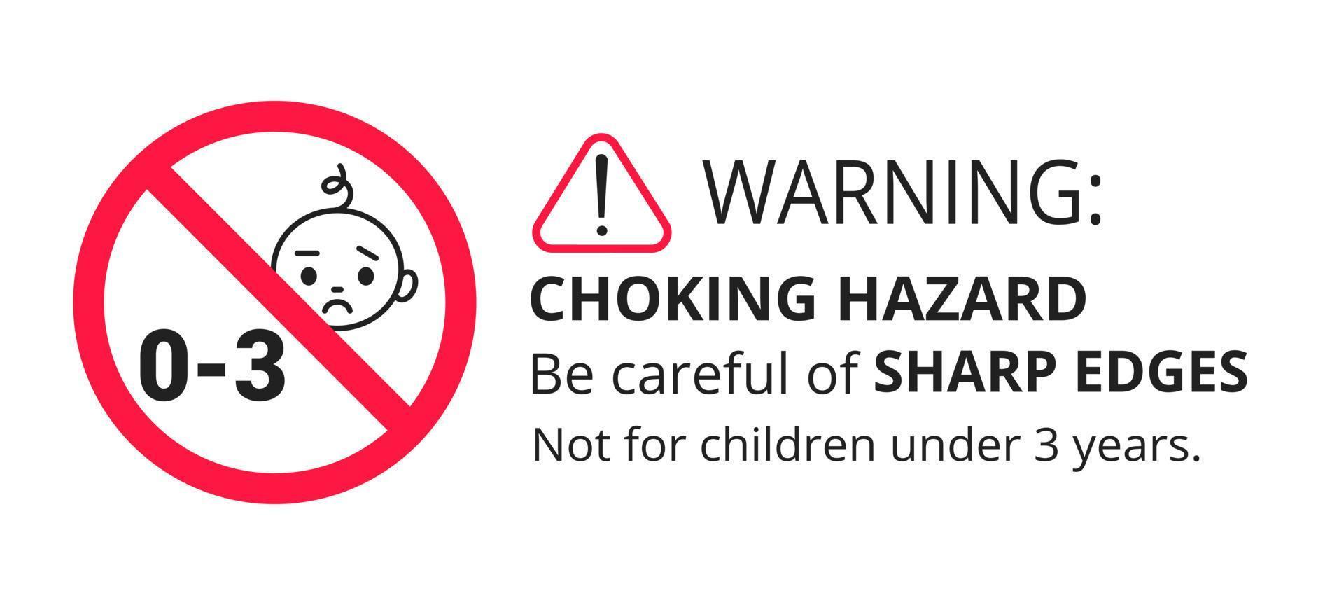 Advertencia de peligro de asfixia pegatina de signo prohibido no apto para niños menores de 3 años aislado sobre fondo blanco. vector