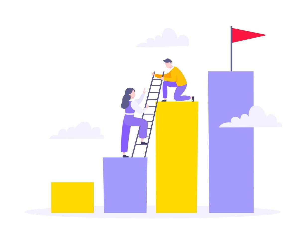 Career climbing and supporting with giving a helping hand business concept flat style design vector illustration.