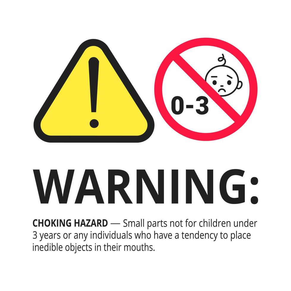Choking warning hazard forbidden sign sticker not suitable for children under 3 years isolated on white background. vector
