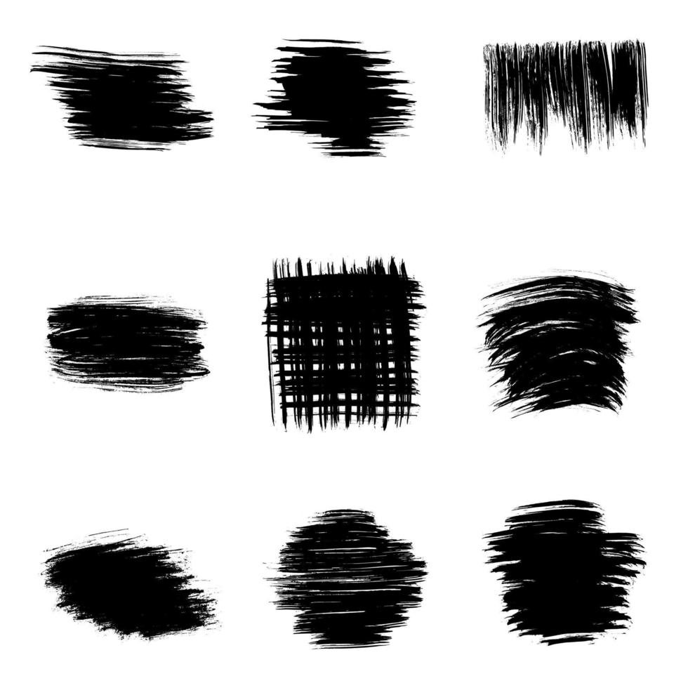 conjunto de elementos abstractos artísticos sucios con pinceladas ilustración vectorial de textura de pintura negra aislada en fondo blanco. pinceles de caligrafía elementos abstractos de alto detalle. vector
