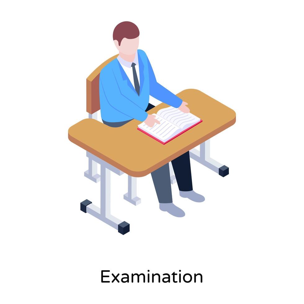 A student in an examination hall, isometric vector