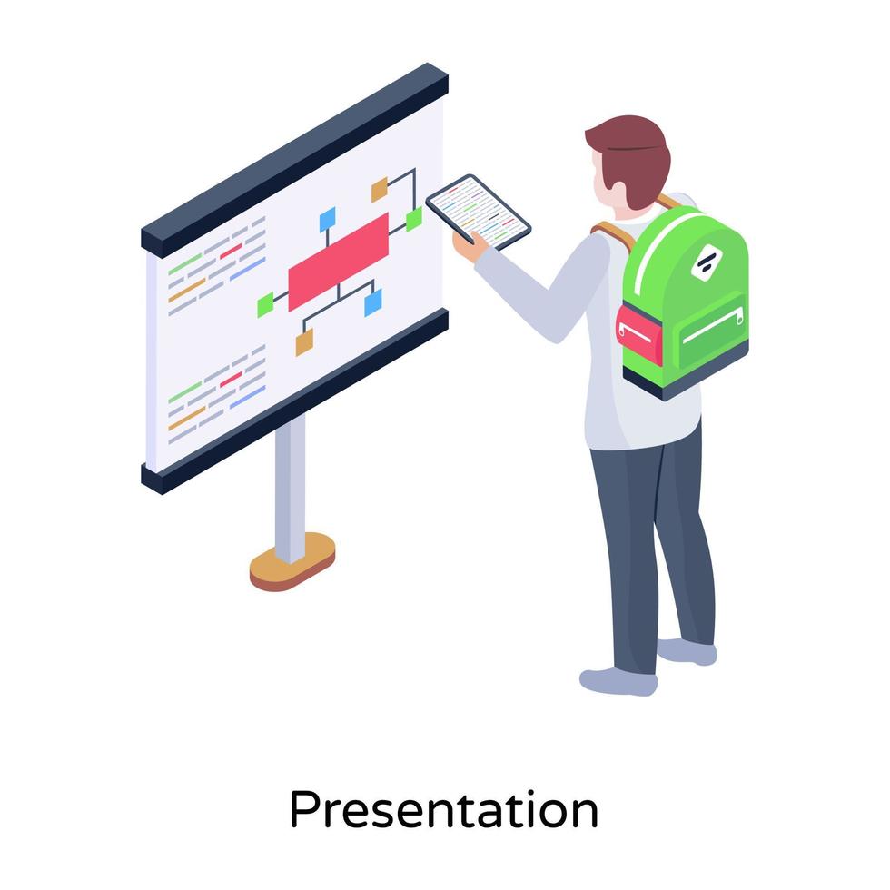 Student giving presentation on a projector, isometric vector