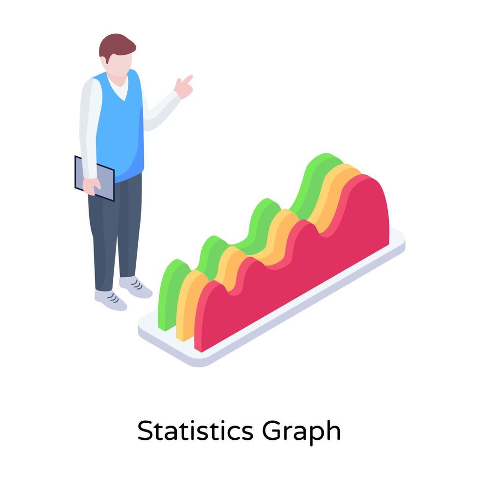 Business descriptive data, isometric illustration of statistics graph vector