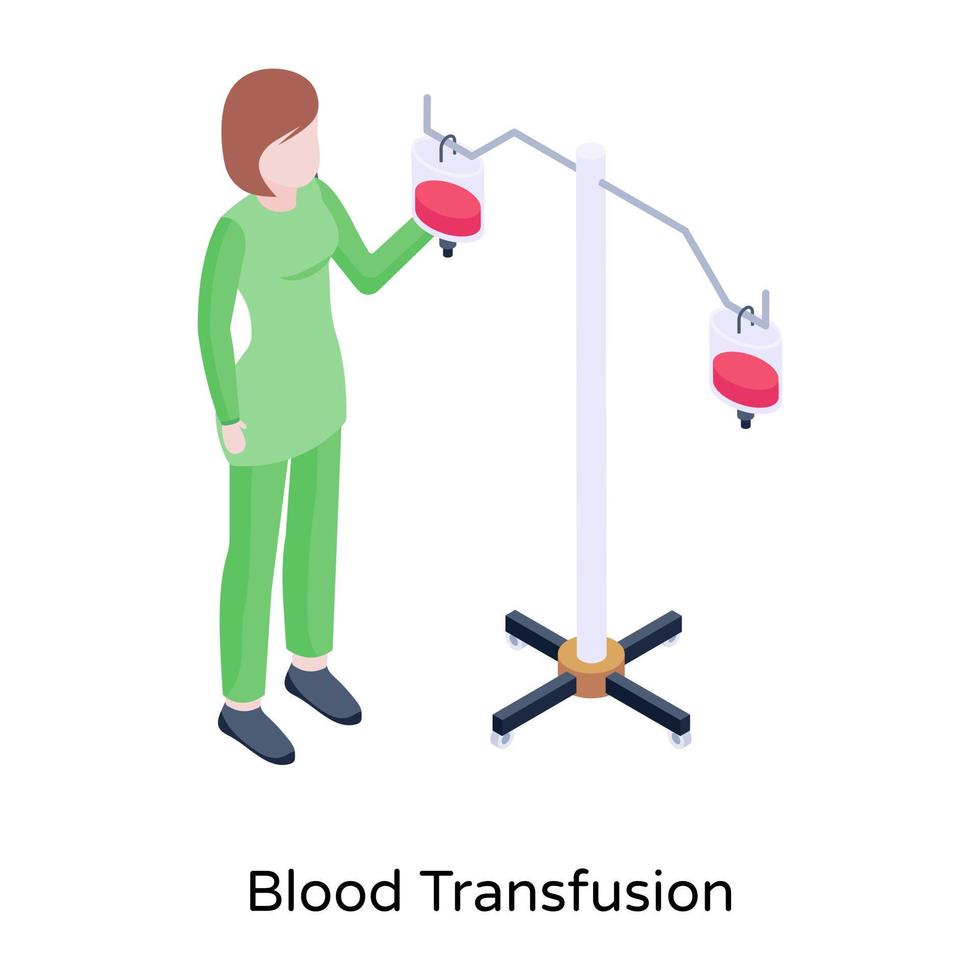 Isometric illustration of blood transfusion, premium download vector