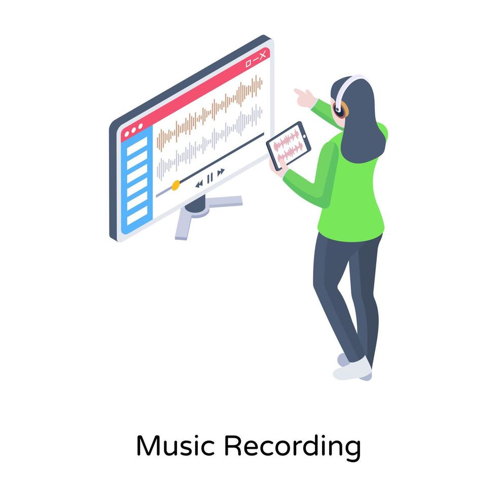 A trendy illustration of music recording in isometric style vector