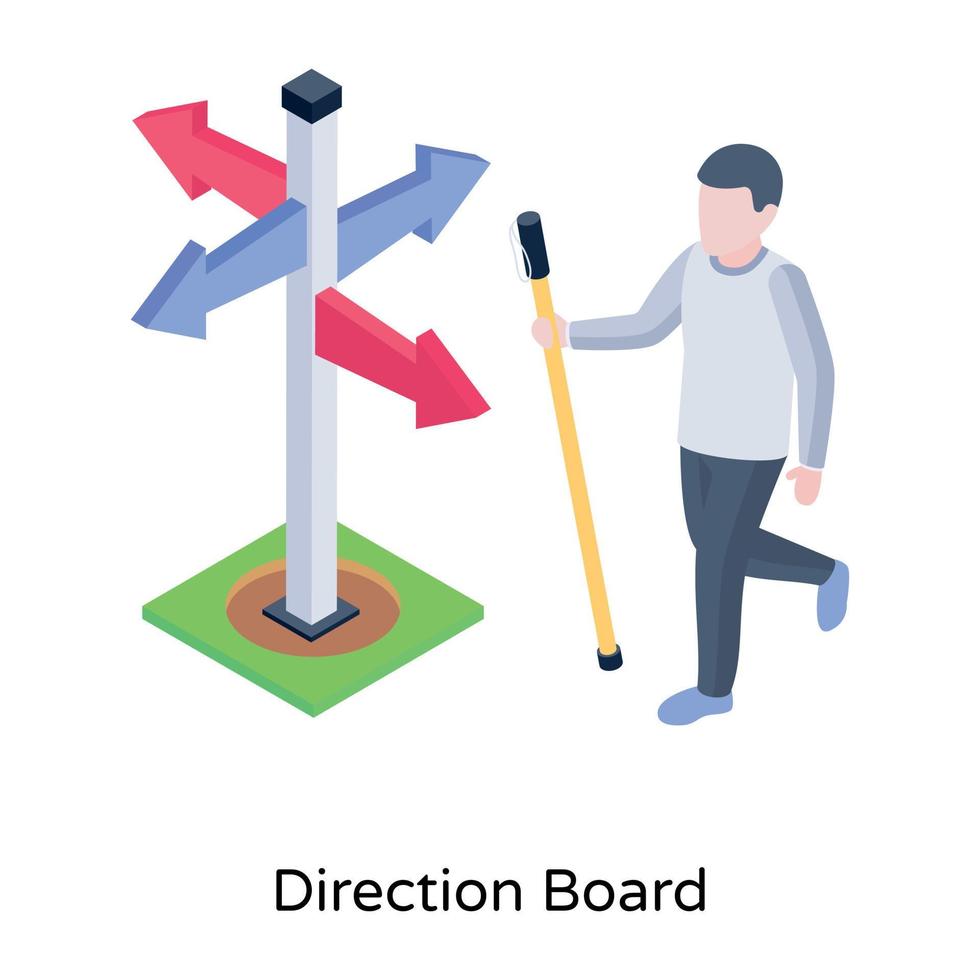 Person finding direction, isometric icon of direction board vector