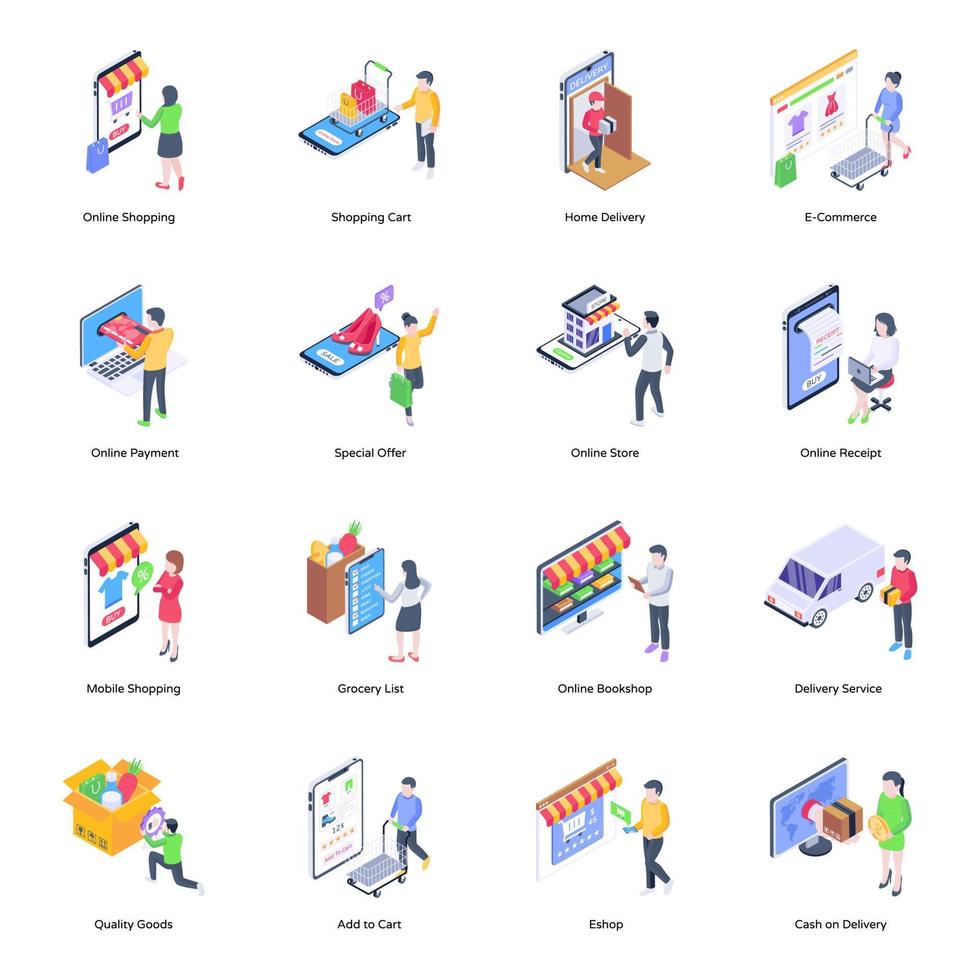 Trendy Isometric Vectors of Buying and Selling