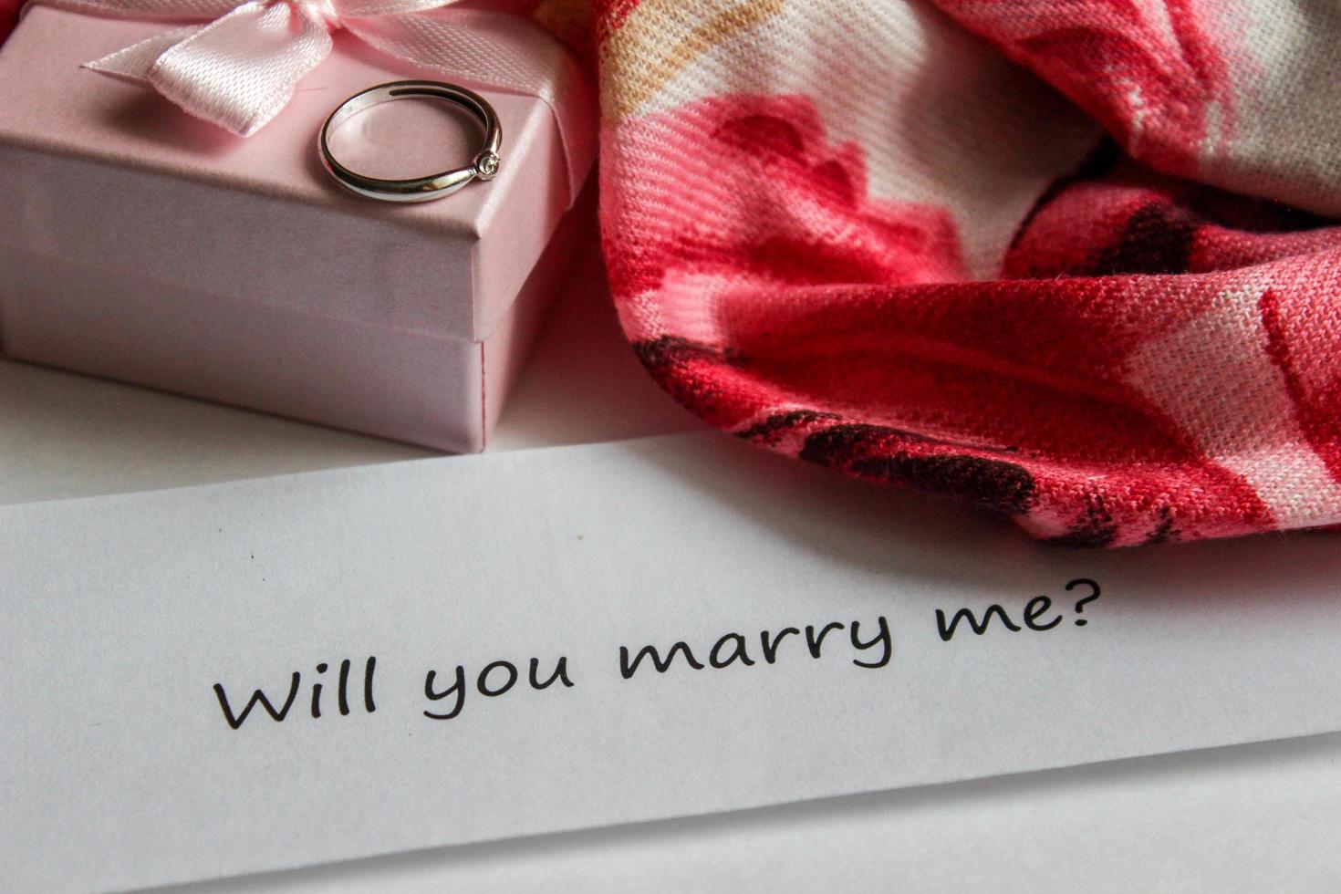 proposal to marry in the form of a note with ring photo