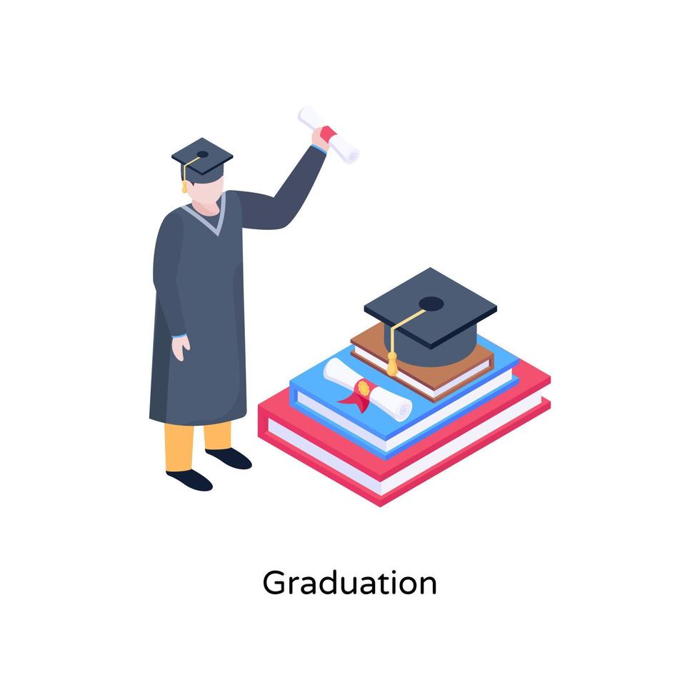 An isometric vector icon of graduation