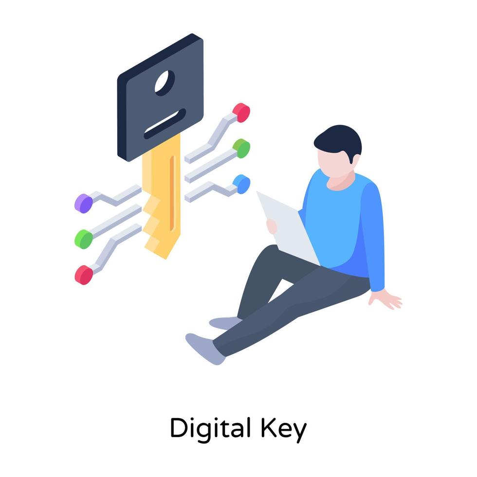 An amazing isometric illustration of digital key, network access vector