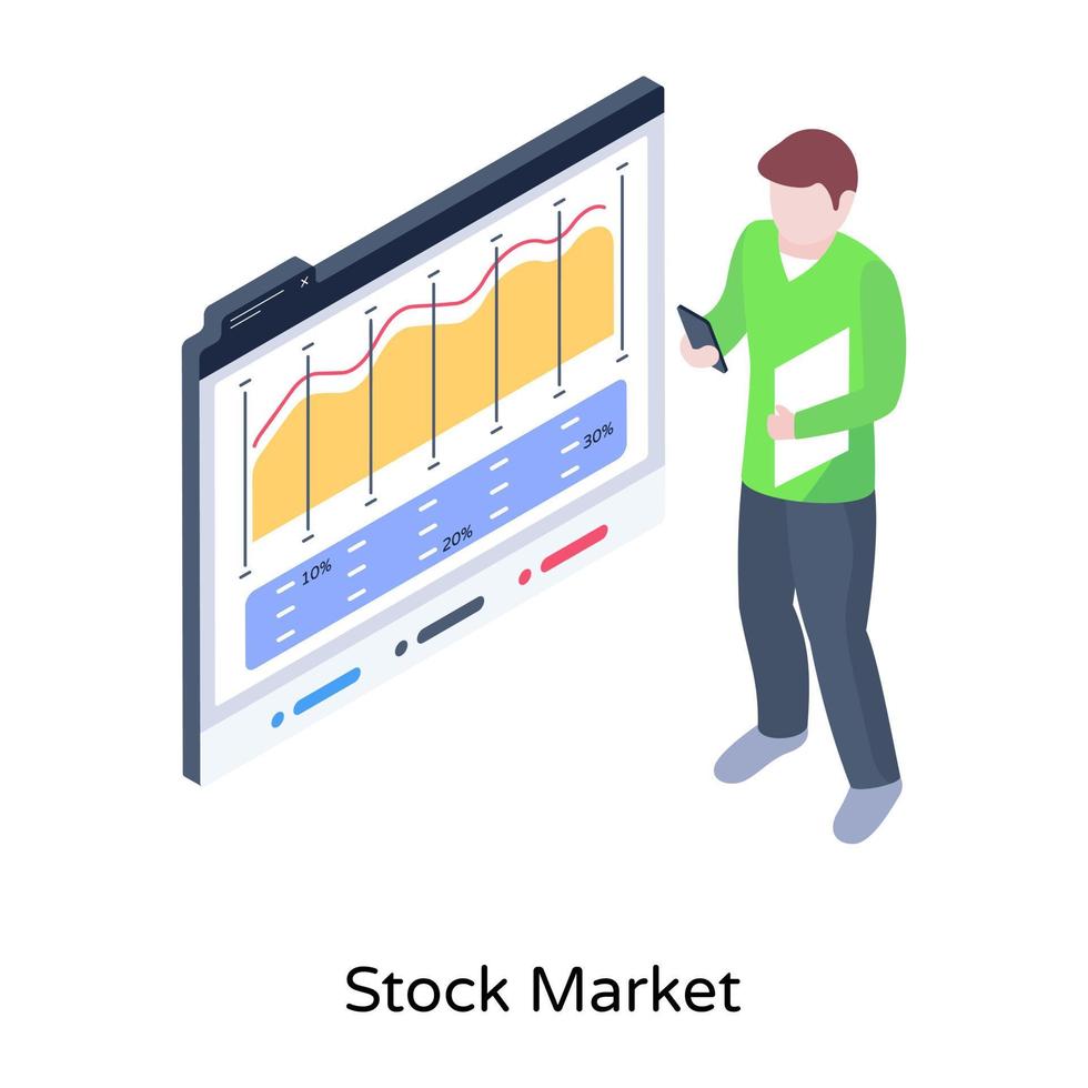 Grab this amazing isometric illustration of stock market vector