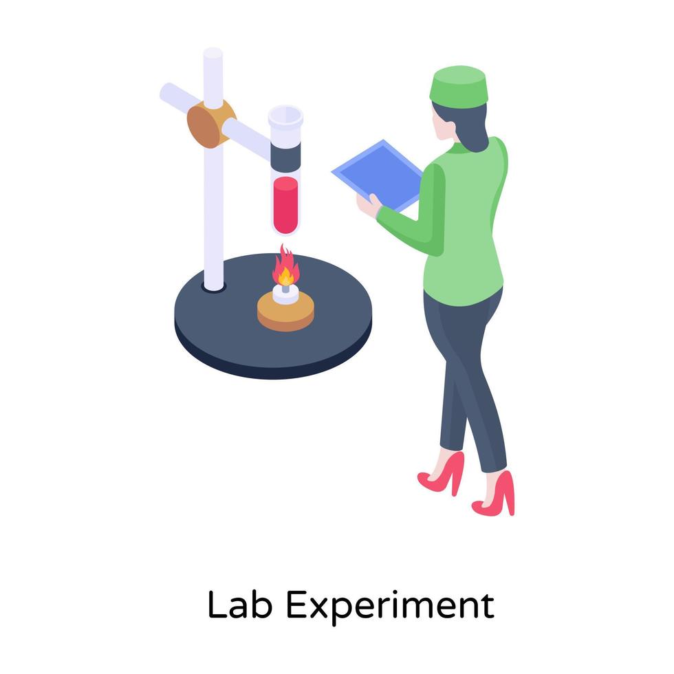 ilustración isométrica del experimento de laboratorio en diseño editable moderno vector