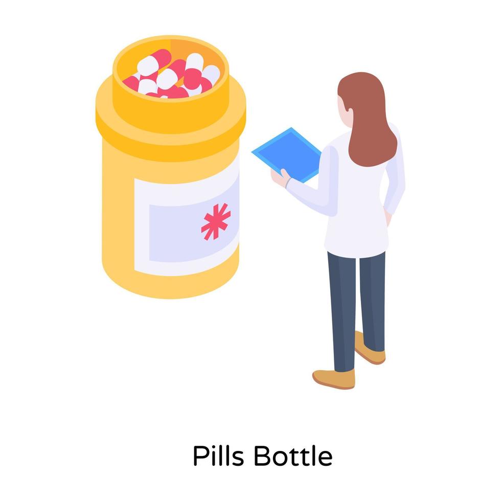 Grab this editable illustration of pills bottle in isometric design vector