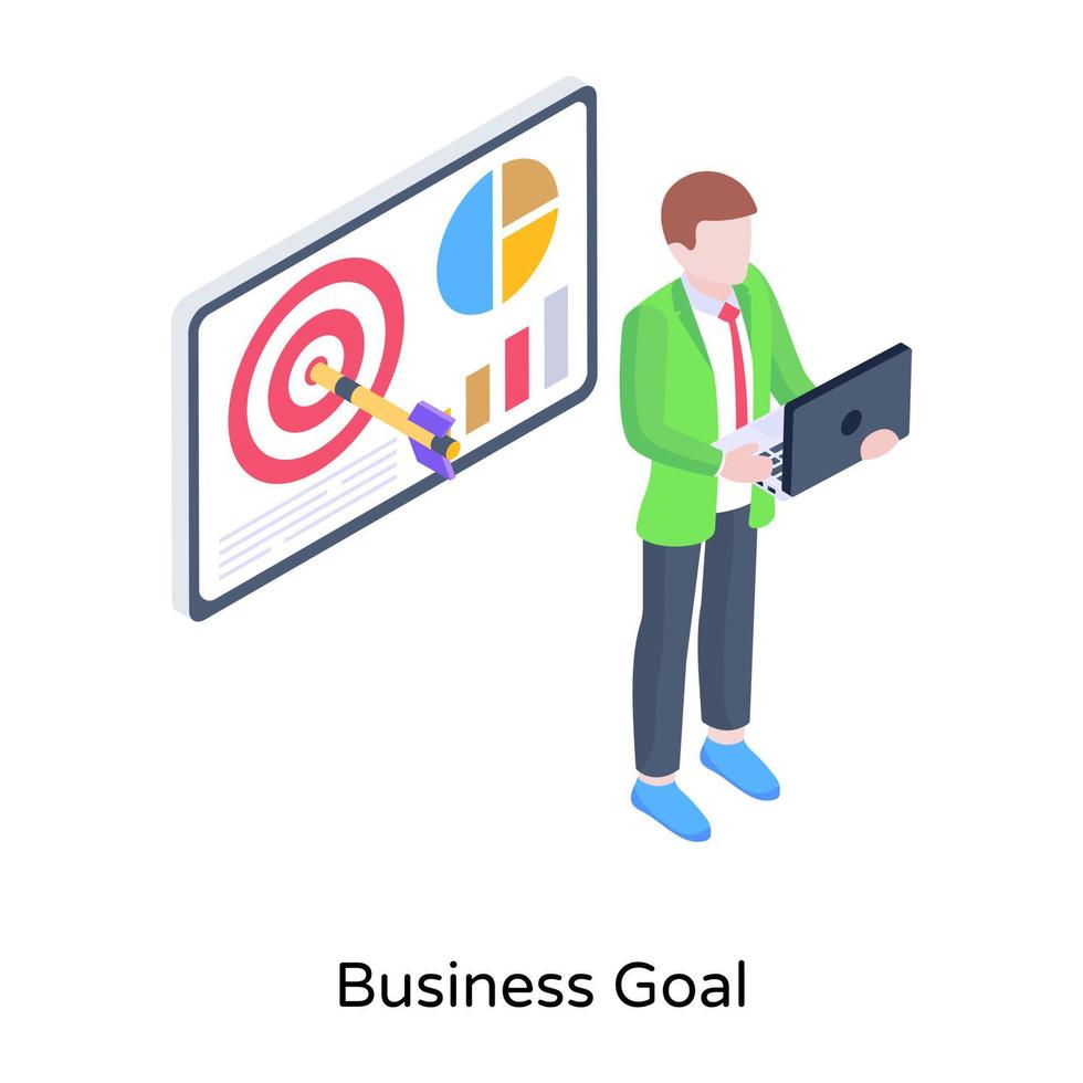 Dartboard with chart denoting a concept of business goal isometric icon vector