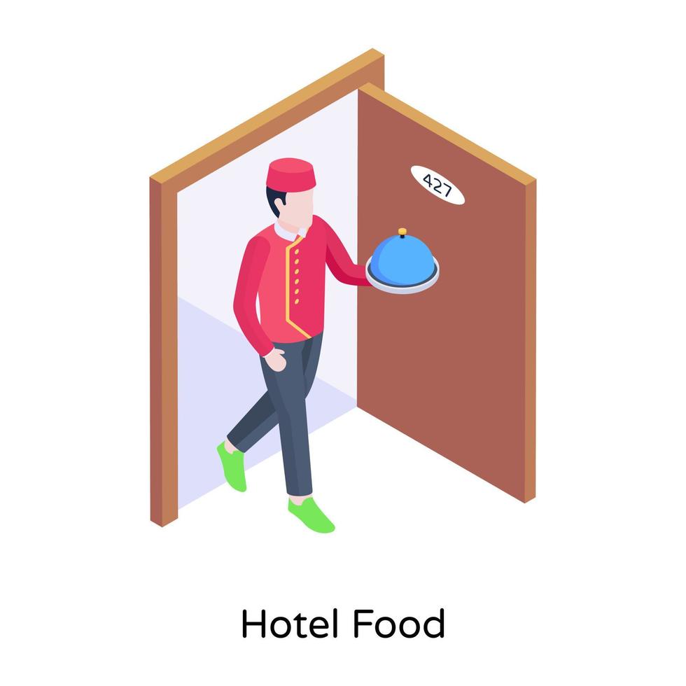 persona con cloche, una ilustración isométrica de la comida del hotel vector