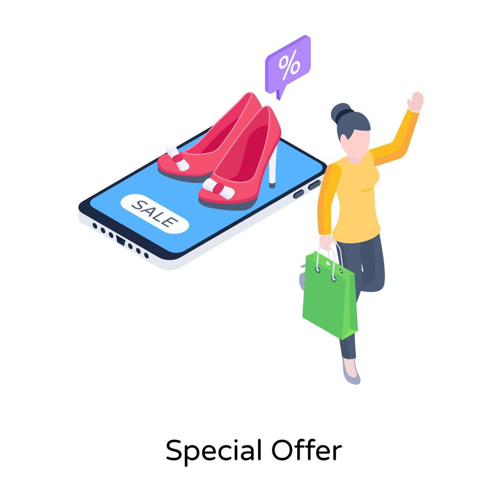 A mcommerce concept, special offer for shopping isometric illustration vector