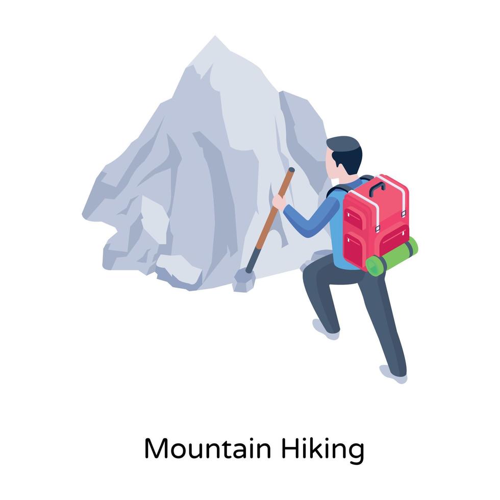 A well-designed isometric icon of mountain hiking vector