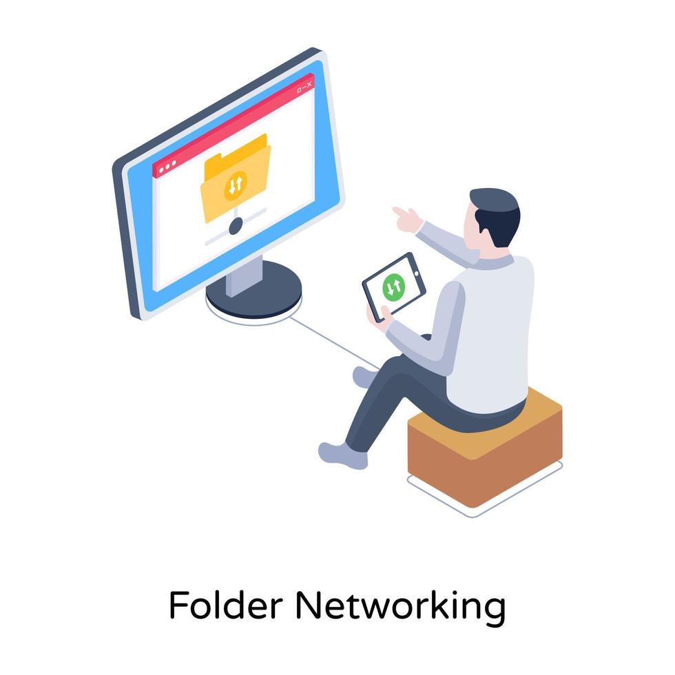 Shared data connection, isometric icon of network folder vector