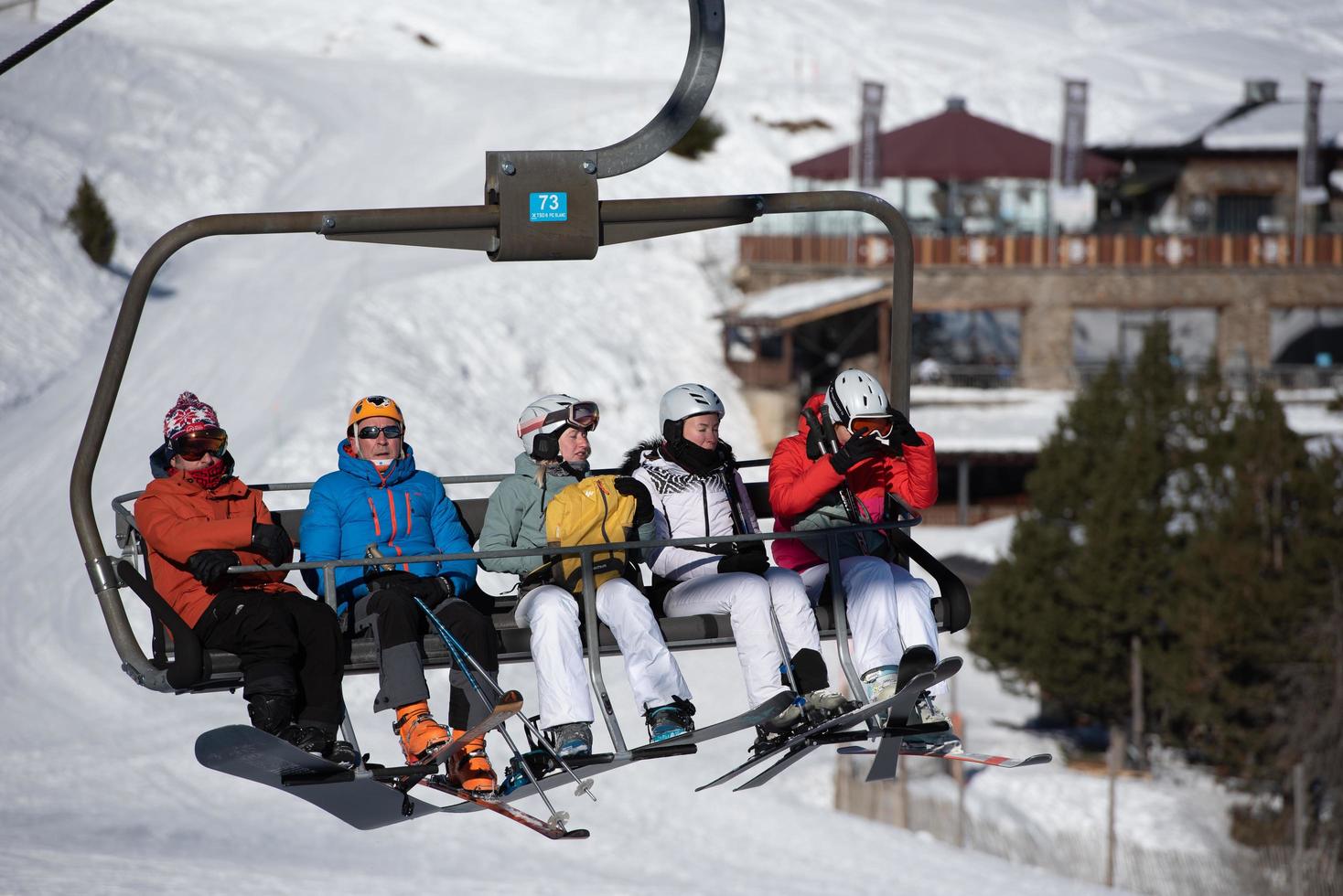 Grandvalira, Andorra . 2022 01 January .  People skiing in the Pyrenees at the Grandvalira ski resort in Andorra in Covid19 time photo