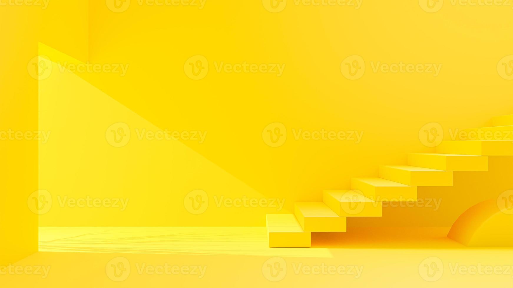 Yellow stair at the entrance. Bright light in front of the stair. Space for banner and logo background. Minimal idea concept, 3D Render. photo