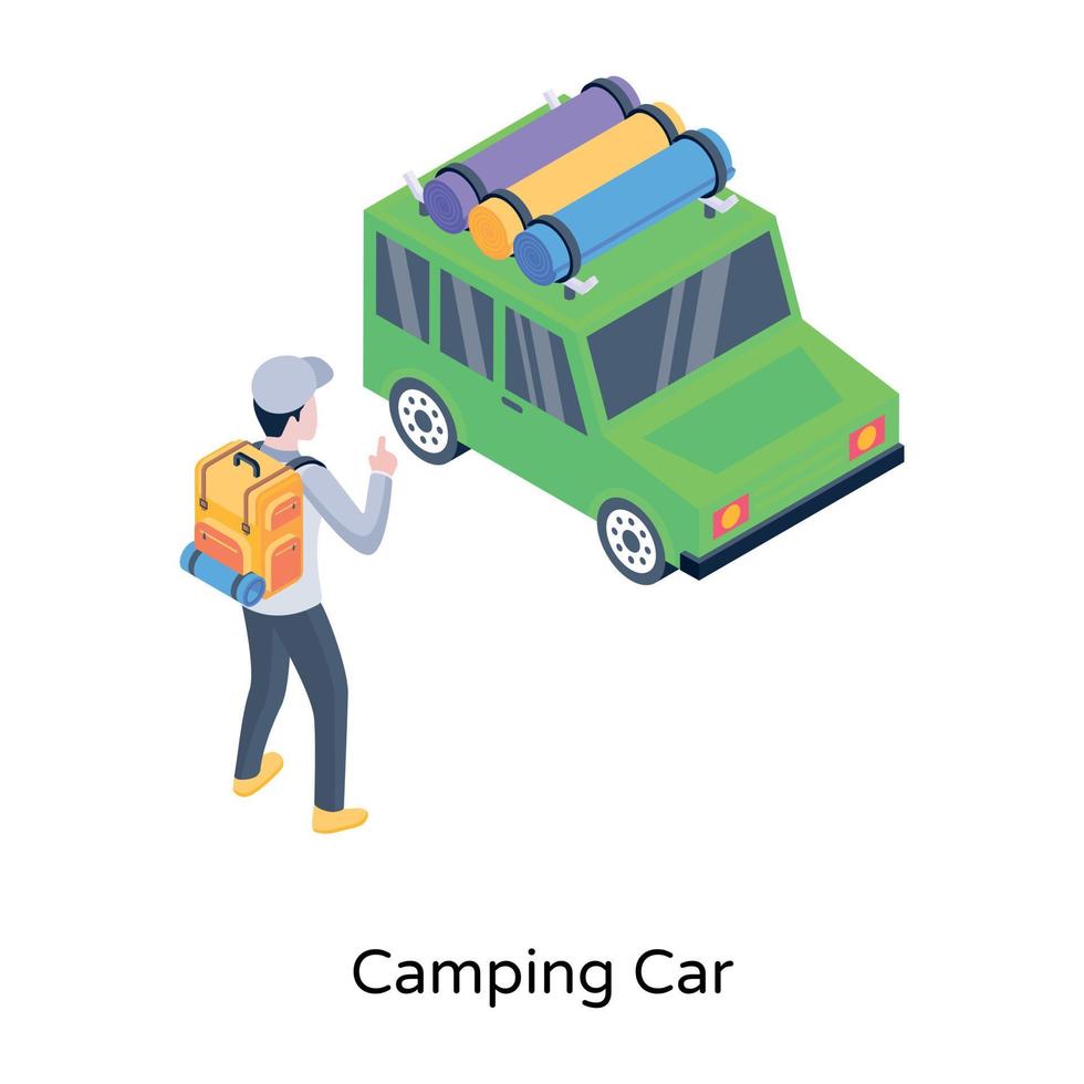 A trendy isometric icon of a camping car, editable vector