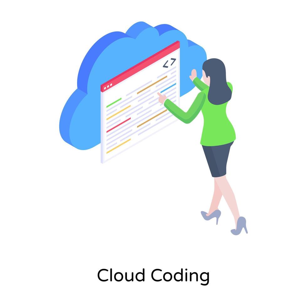 A trendy isometric icon of cloud coding vector