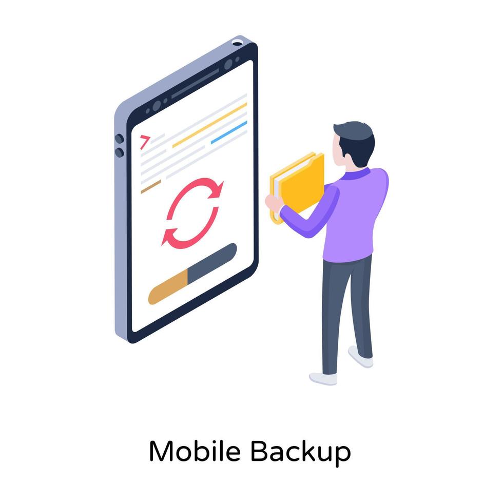 An editable isometric icon of mobile backup vector