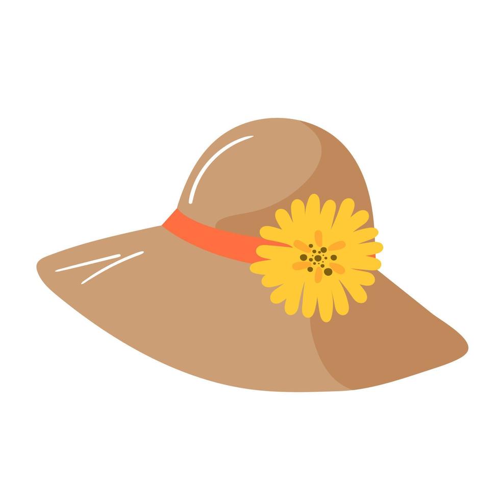 sombrero de verano de mujer con flor amarilla. ilustración vectorial aislado en blanco vector