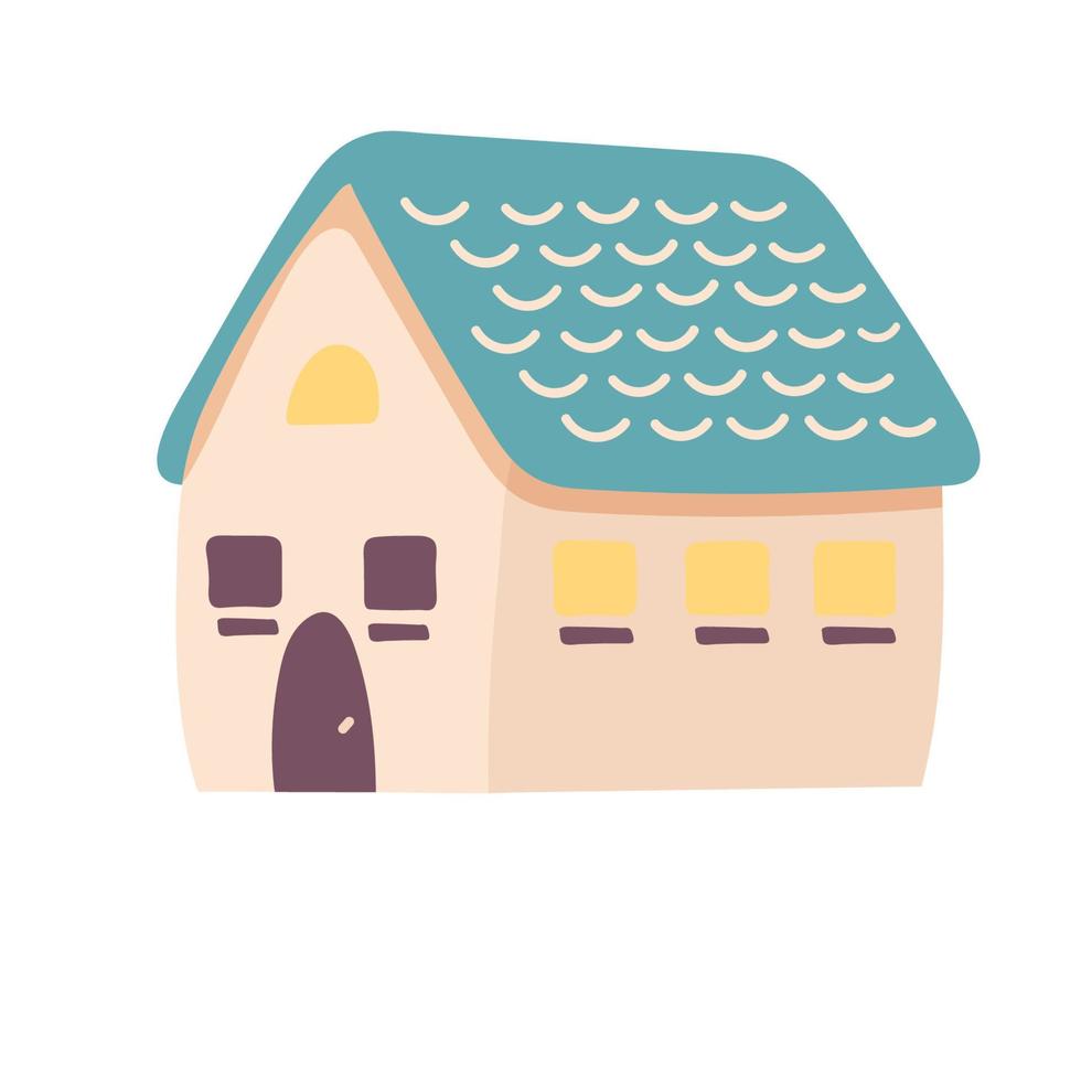 House vector flat design. Vector is isolated on a white background. Village, suburb. Fairytale cute cartoon home. Flat detailed style.