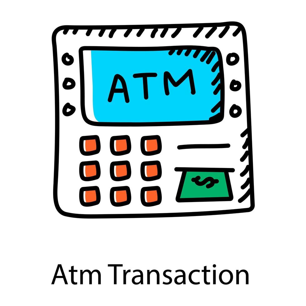 Atm transaction hand drawn icon, editable vector