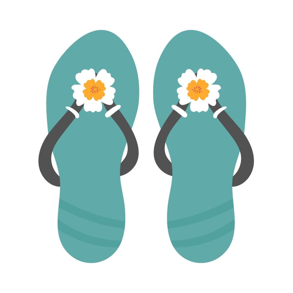 Chanclas azules con diseño de iconos aislados de flores, gráfico de ilustración vectorial vector