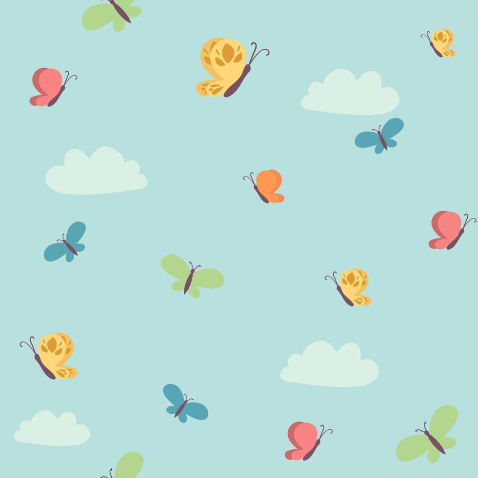 Seamless vector butterfly pattern. flying insect summer background. Colorful texture, wrapping paper, rustic wallpaper, nature backdrop textile. Wrapping paper, wallpaper, textile for children.